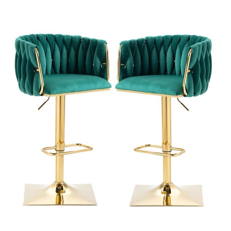 Silla de bar giratoria de elevación de lujo simple silla de bar de recepción moderna silla de metal trenzada personalizada silla alta