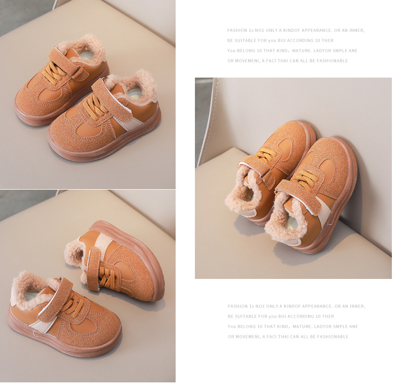 Children's Fleece Lined Sneakers Warm Winter Shoes For Kids_voghion.com
