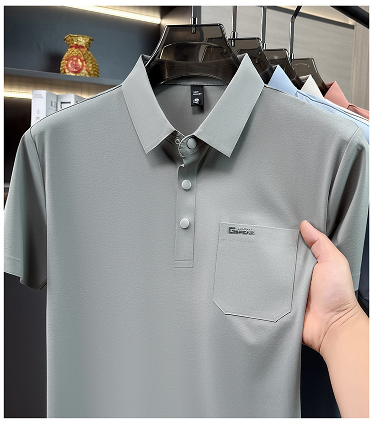 Áo polo nam tay ngắn cổ bẻ phong cách doanh nhân trung niên — Xanh da trời2810 chi tiết 21