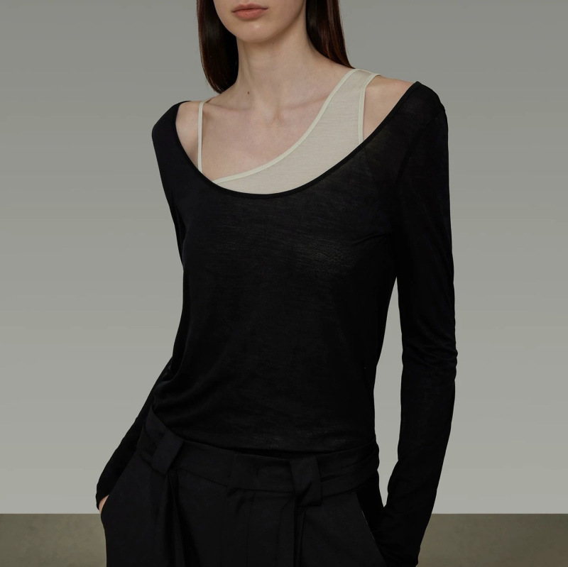 Unspoke Asymmetrical Knitwear Women's 2025 Autum New Slimming Look and High-End Two-Piece Top Unspoke Asymmetrical Knitwear Women's 2025 Autum New Slimming Look and High-End Two-Piece Top