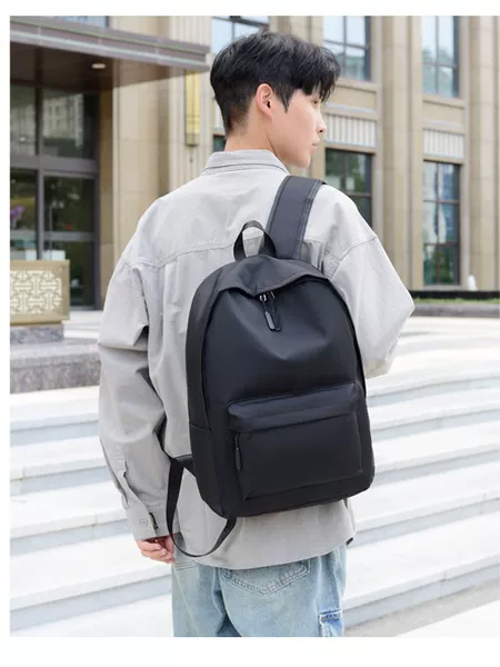 New simple large-capacity backpack for students, business travel storage, solid color, fashionable and trendy unisex backpack