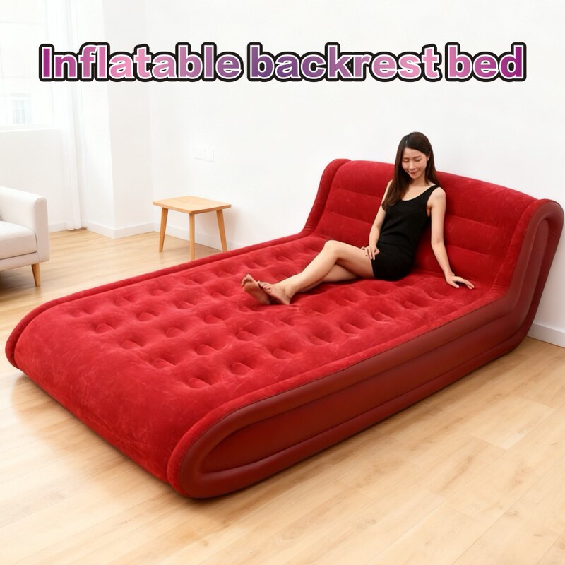 Inflatable Camping Mattress with Backrest, Flocked Surface, Elevated Indoor Camping Air Mattress, Outdoor Air Mattress, Extended Length for Rv Camping