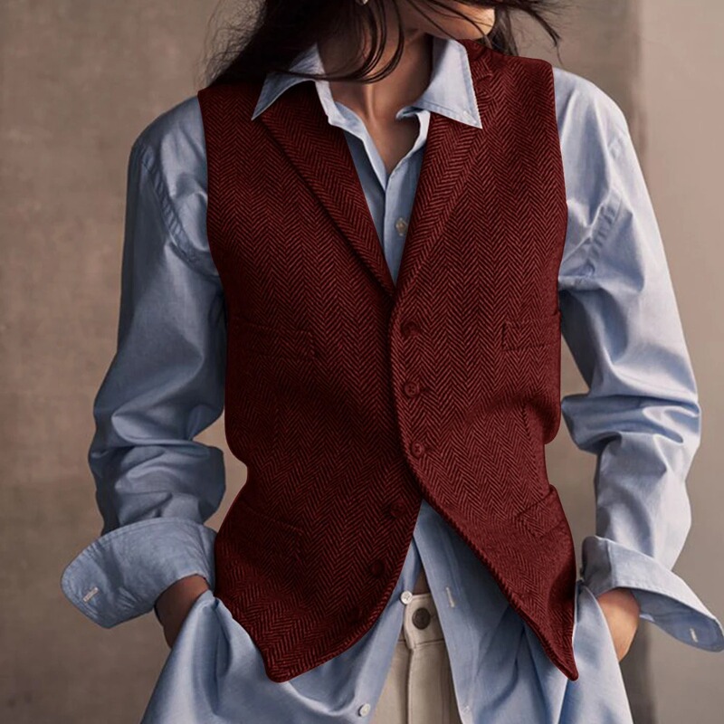 Cross-border vintage herringbone pattern vest, business casual, slim-fit, short formal suit vest for women, new style outerwear Cross-border vintage herringbone pattern vest, business casual, slim-fit, short formal suit vest for women, new style outerwear