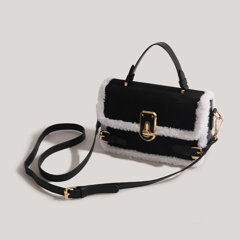 Women's genuine handbags for women 2024 plush lock small square bag high end versatile messenger bag_voghion.com