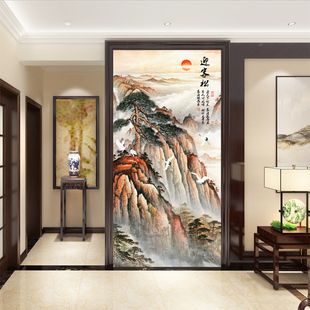 J8 Background Wall Ceramic New Style Art Decorative Tiles Welcoming Pine Carving Craft Landscape Painting Entrance G3