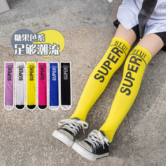 Students' medium-high stockings SUPER letters children's football socks cotton boys and girls group hip-hop performance trendy socks