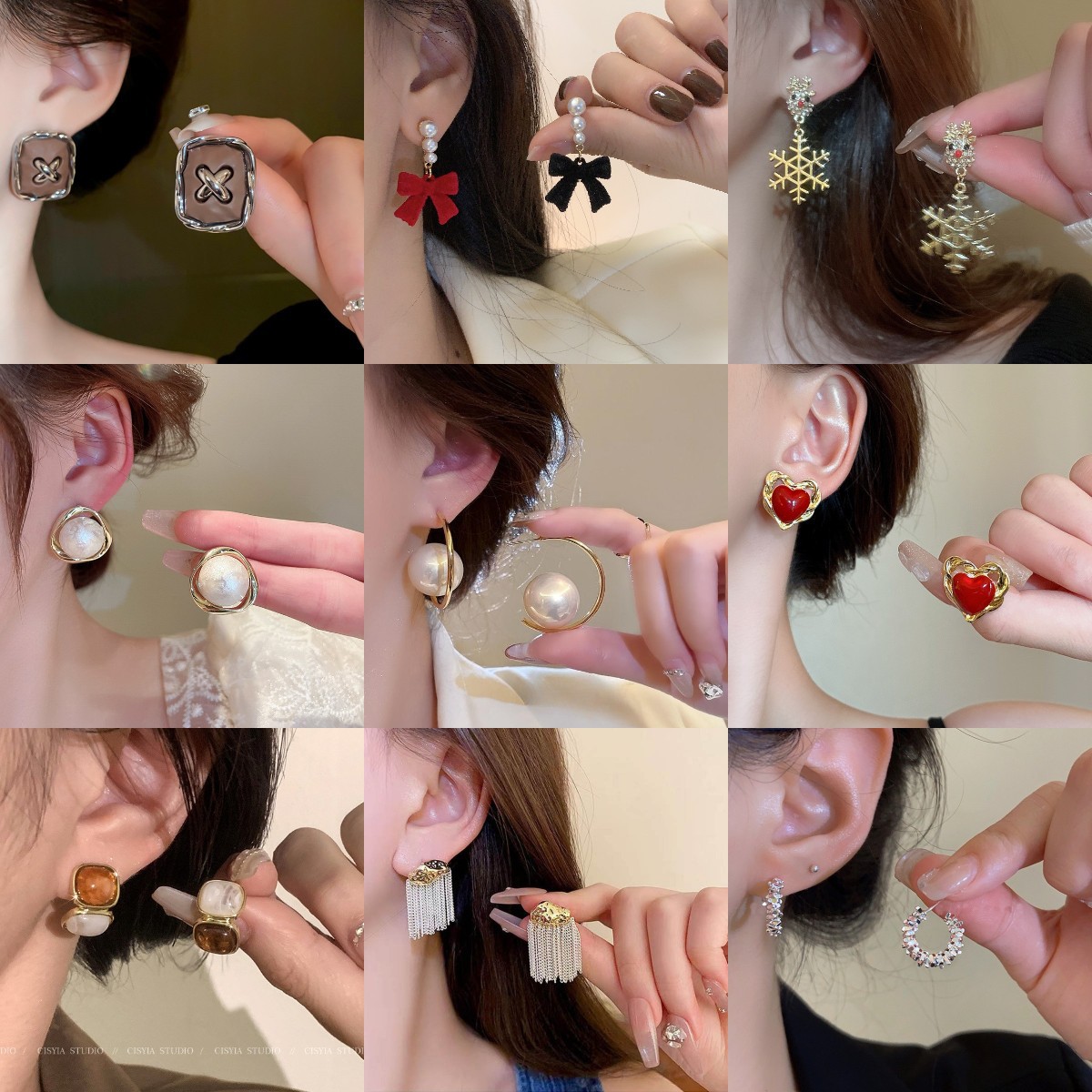 1 Pair IG Style Simple Style Heart Shape Flower Bow Knot Inlay Alloy Artificial Pearls Rhinestones Drop Earrings Earrings Ear Studs display picture 2