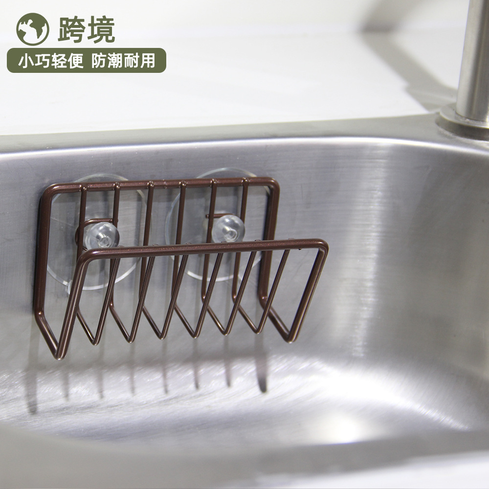 Estante de esponja de hierro sin perforar fregadero doméstico Almacenamiento y drenaje de rack suministros de cocina al por mayor estante de almacenamiento de fregadero montado en la pared