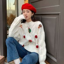 新年圣诞红色毛衣女冬季加厚小个子洋气氛围感宽松显瘦针织衫上衣