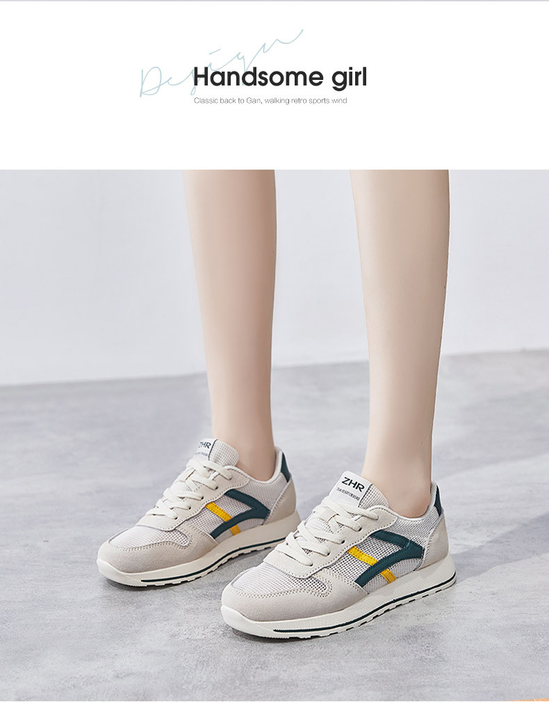 Giày thể thao nữ lưới thoáng khí đế bằng êm nhẹ — Màu be Đỏ AK101E chi tiết 15