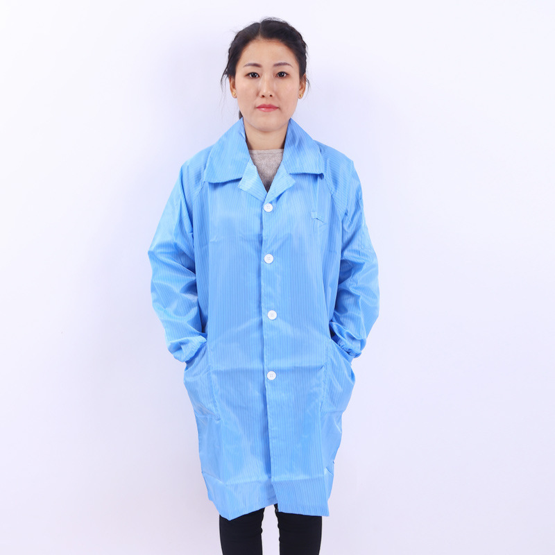 防静电服大褂电子厂防尘衣条纹网工作服防尘衣翻领防护服防尘服蓝