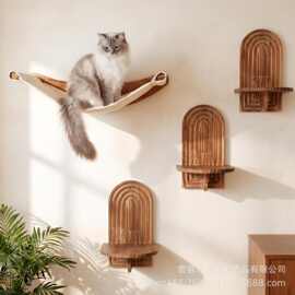 新款木制猫爬架实木猫壁架墙上悬挂式猫咪吊床室内木制猫自由空间