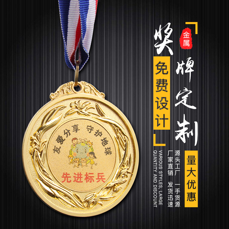 Medallas de bronce metálicas personalizadas transfronterizas para juegos deportivos de estudiantes de preescolar, premios conmemorativos universales para competiciones.