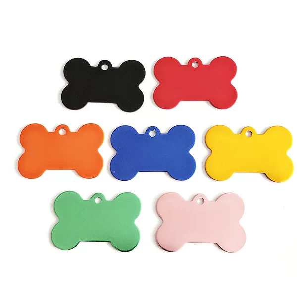 Factory direct supply aluminum alloy bone color pet tag simple lettering identity tag collar ornaments