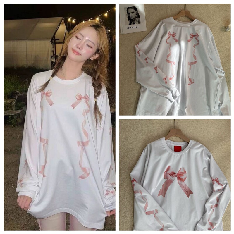 Special Offer in Stock! New Korean Niche Designer Fashion Brand 26 Spring Round Neck Bowknot Pure Cute Sweatshirt