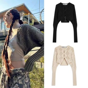 South Korea Niche Yy 24 Autumn New Hot Girl Style Design Hollow Out Navel Short Knitted Cardigan Top