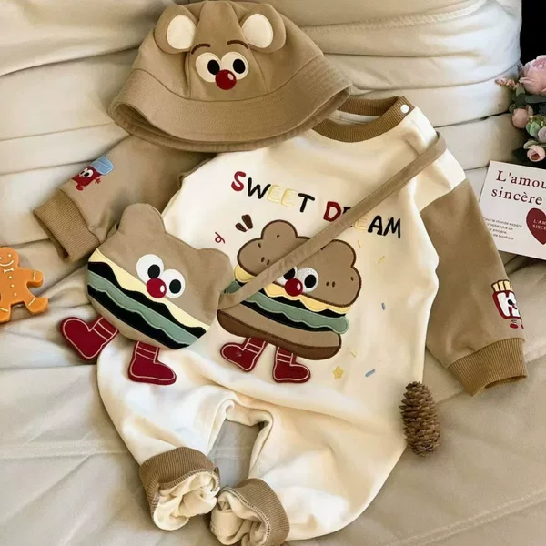 Baby Cartoon Hooded Bodysuit Spring and Autumn Long Sleeve Climbing Suit for Boys and Girls Baby Going Out
