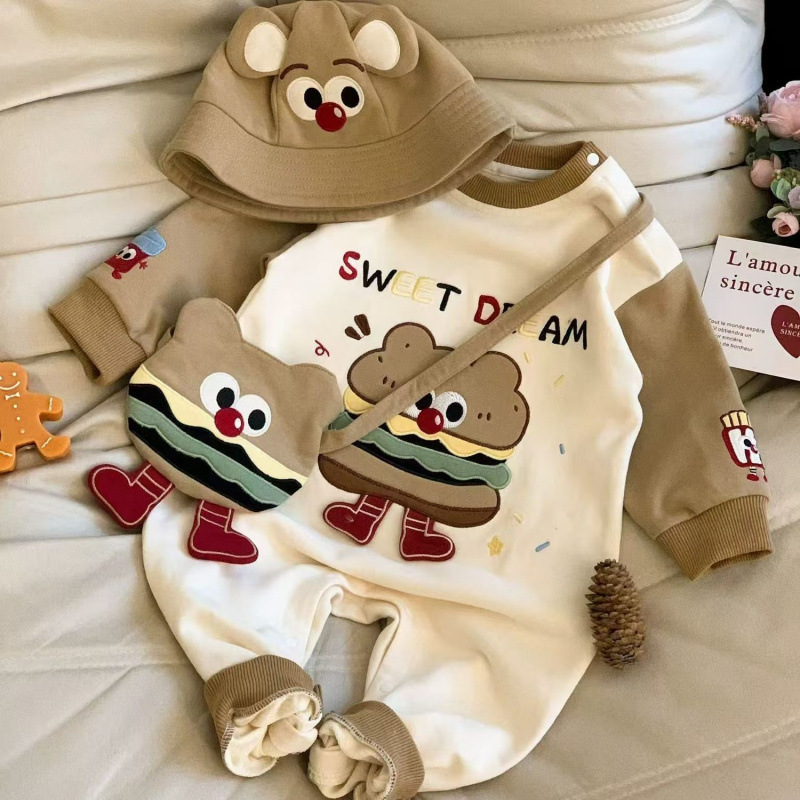Baby Cartoon Hooded Bodysuit Spring and Autumn Long Sleeve Climbing Suit for Boys and Girls Baby Going Out