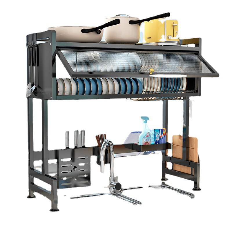 Estante de almacenamiento de fregadero de cocina estante de almacenamiento de platos a prueba de polvo estante de drenaje de agua multifuncional piscina simple estante de almacenamiento de armario