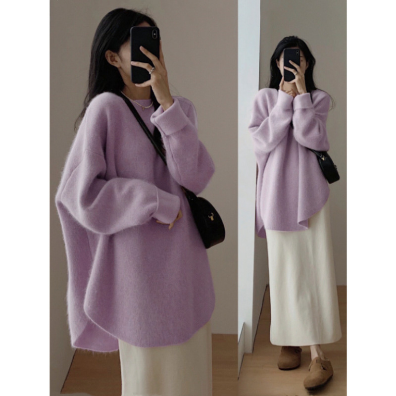 Lazy Style Early Autumn Top Loose Round Neck Sweater for Women 2024 Autumn and Winter New Korean Style Casual Knitted Pullover for Women