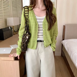 广州十三行2026新款韩系镂空v领针织衫女夏季薄款防晒开衫上衣