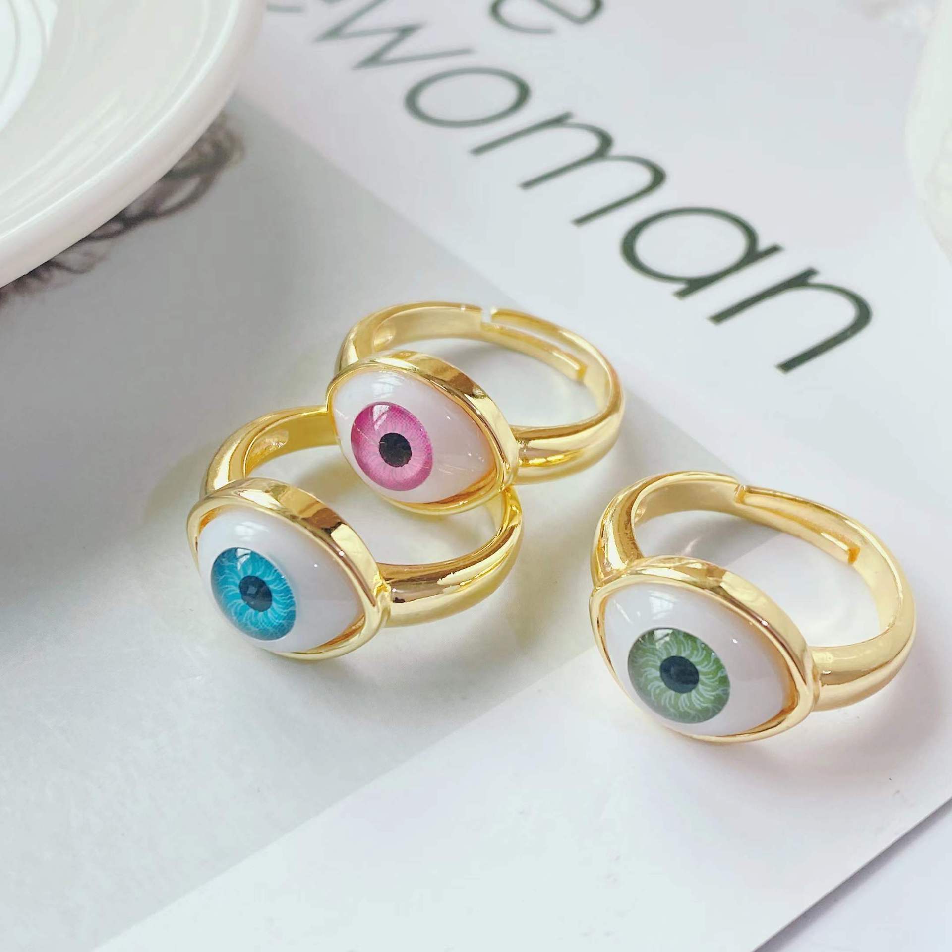 fashion 18k gold resin Devilu0027s eye personality eye opening adjustable ring