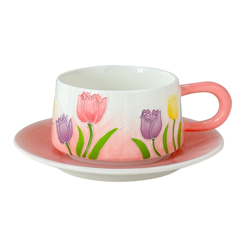 Vintage Tulip Coffee Cup Plate Set Tea