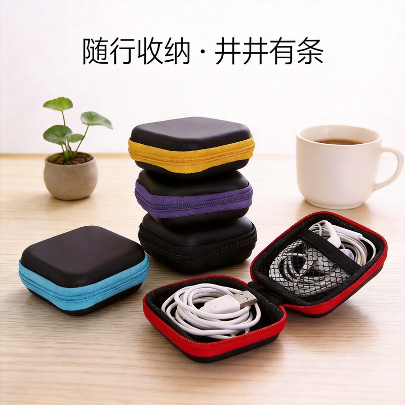 Eva Data Cable Packaging Box Square Waterproof Earphone Storage Bag Zipper Earphone Earbud Storage Box