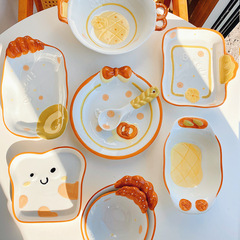 かわいいパンセラミック食器家庭用ボウルデザートクッキーパン高颜値ディスクライスボウルスプーン皿