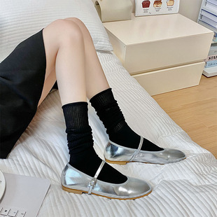 Black and White pile socks women's spring and summer thin loose curling calf socks Japanese girl style all-match high-grade stockings