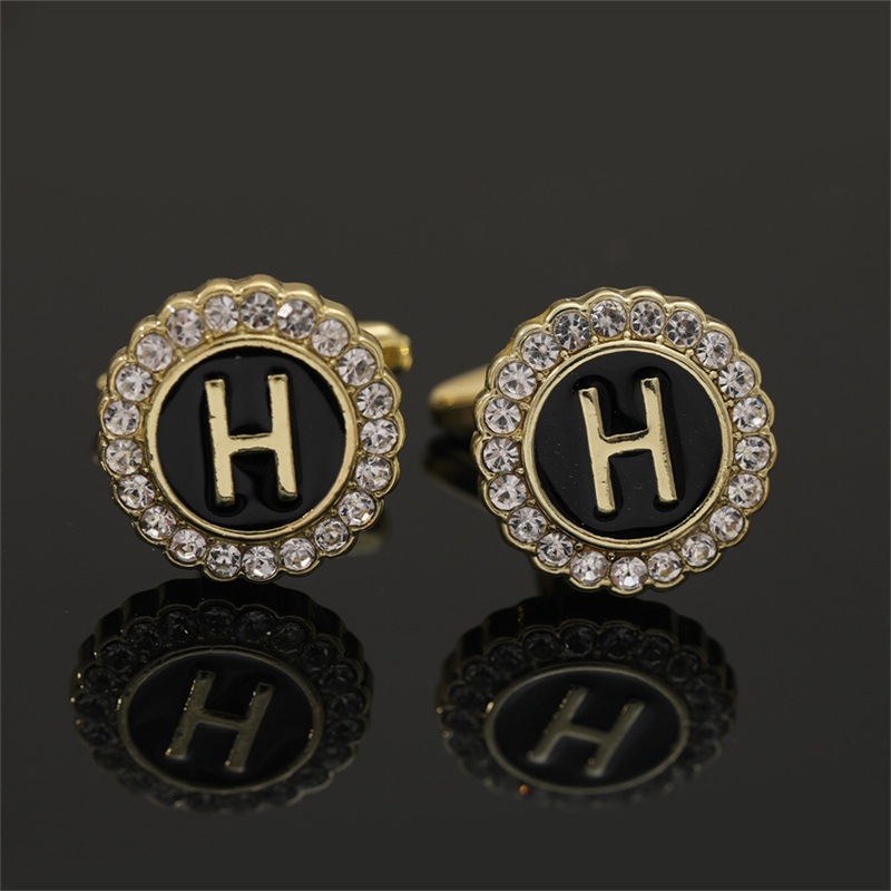 Cufflinks For Men With Initial Letters, Elegant Round Studded Gift_voghion.com