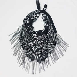 跨境欧美重工流苏仿钻闪烁围巾棉质派对夜店风围脖fringed bandan