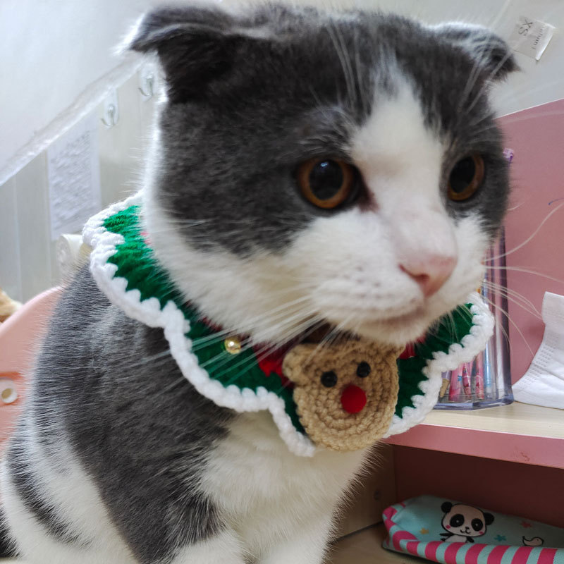 Cruz-frontera flor babero Navidad PET babero de punto de lana tejida Santa Claus guantes Decoración