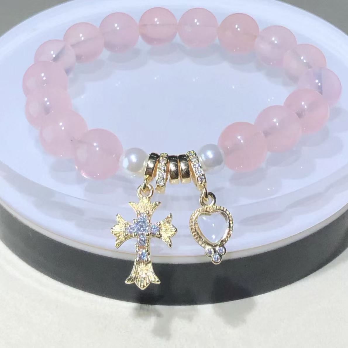 14K Gold-Plated Color-Preserving Crystal DIY Accessories Cross Spacer Beads Heart Charm Bracelet Necklace String Accessories