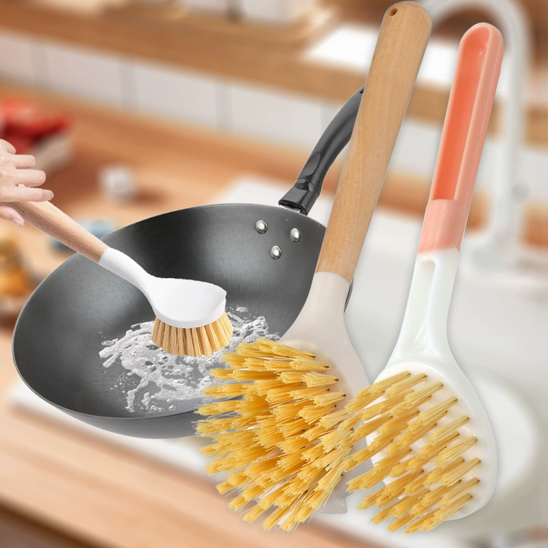 Щетка для мытья pot с длинной ручкой на кухне дома, не повредит кастрюлю, без масла, инструмент очистки pot с деревянной ручкой для дезинфекции чистящая щетка