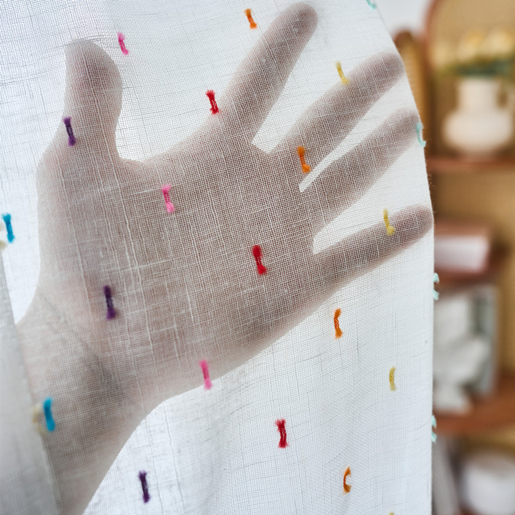 New Curtain Rainbow Sugar Bean Cotton Modern Hemp Gauze Children's Room Bay Window Screen Girl's Heart Cute Instagram Style Gauze Curtain