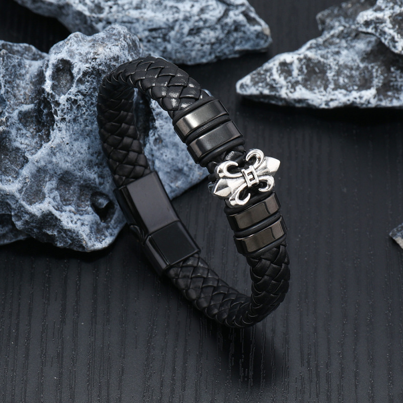 Cross-border Simple Men's bracelet leather anchor double-headed bracelet personality titanium steel accessories Dark Wind Magnetic buckle bracelet Cross-border Simple Men's bracelet leather anchor double-headed bracelet personality titanium steel accessories Dark Wind Magnetic buckle bracelet
