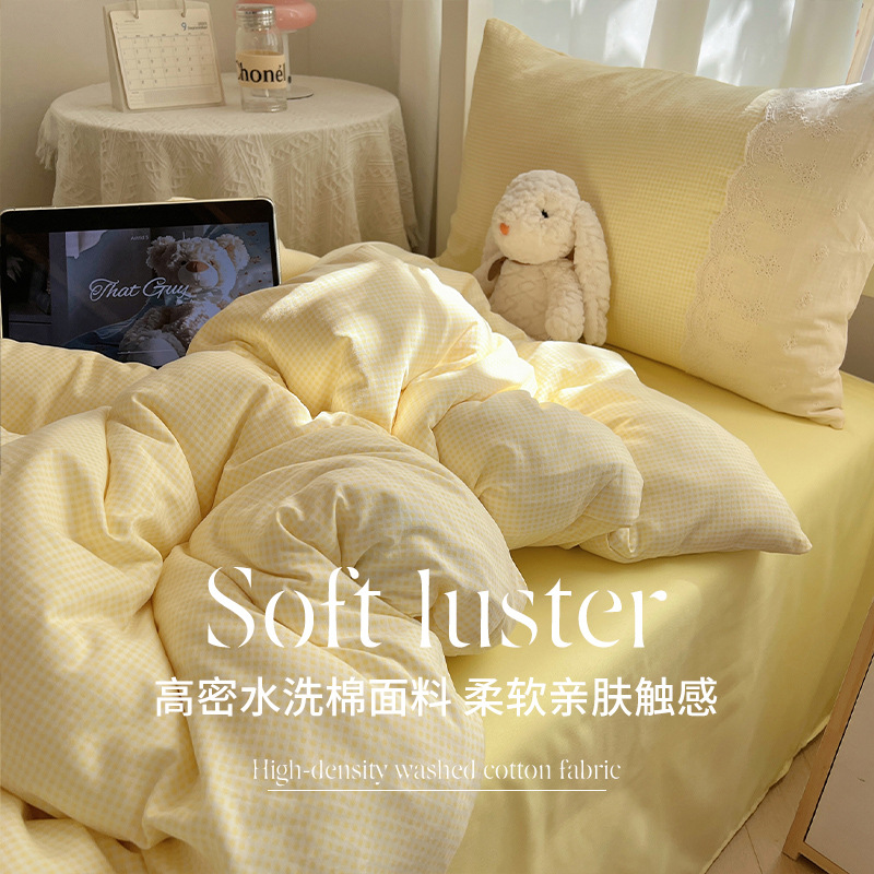 Algodón lavado con agua dormitorio estudiantil conjunto de tres piezas 2025 nueva colcha de cama de alojamiento de la escuela secundaria ropa de cama