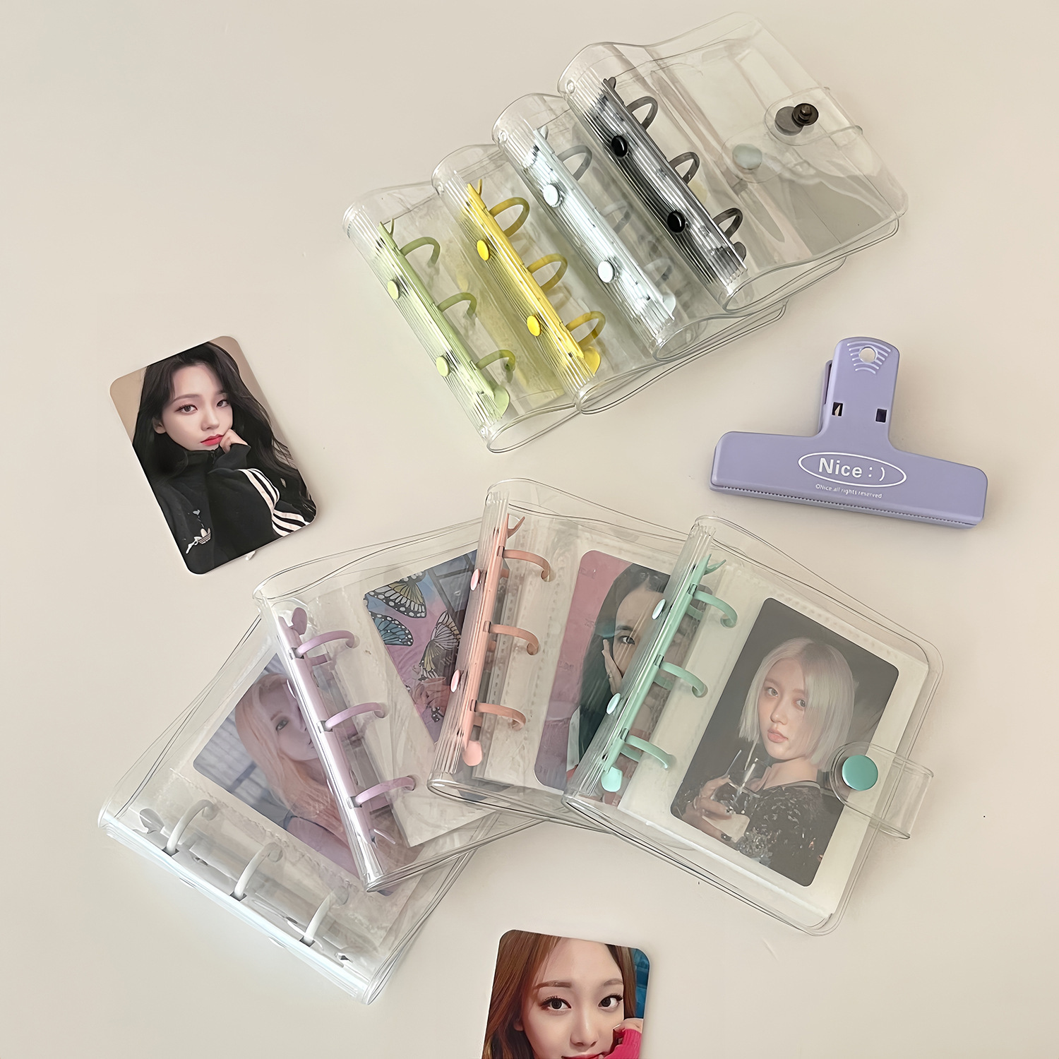 Transparent Candy Color 3-Hole PVC Spiral Notebook Fan Meeting Album Small Card 3-inch One-Grid Mini Storage Set
