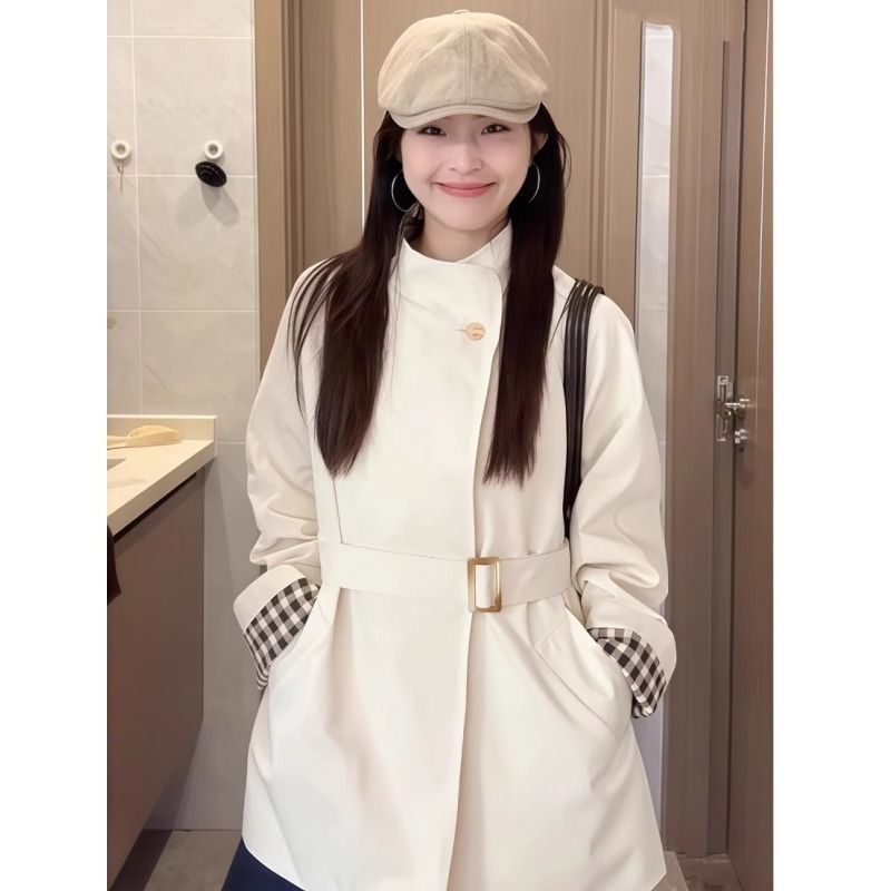 白色立领风衣外套女2025春秋新款中长款小个子感韩系休闲|undefined