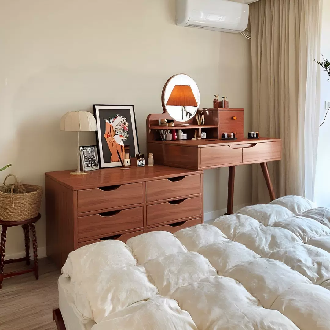 床尾梳妆台卧室现代简约2025新款轻奢高级感化妆桌镜收纳斗柜一体