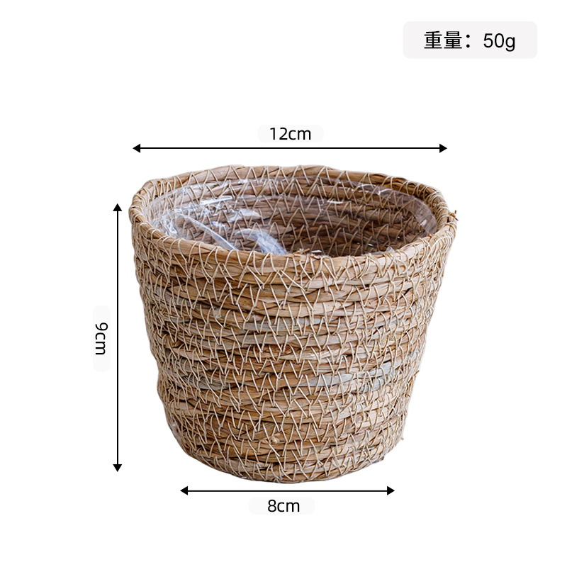 Macetero de junco (apertura de 12 cm de ancho, 9 cm de alto, revestimiento de plástico) - Tamaño mini