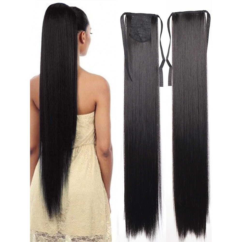 85CM correa de cola de caballo fibra química peluca damas 34 pulgadas extensiones de cabello recto
