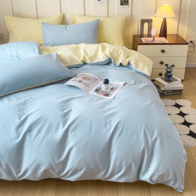 Cotton Bedding Set Solid Colour Four Piece Bedding With Fitted Sheet_voghion.com