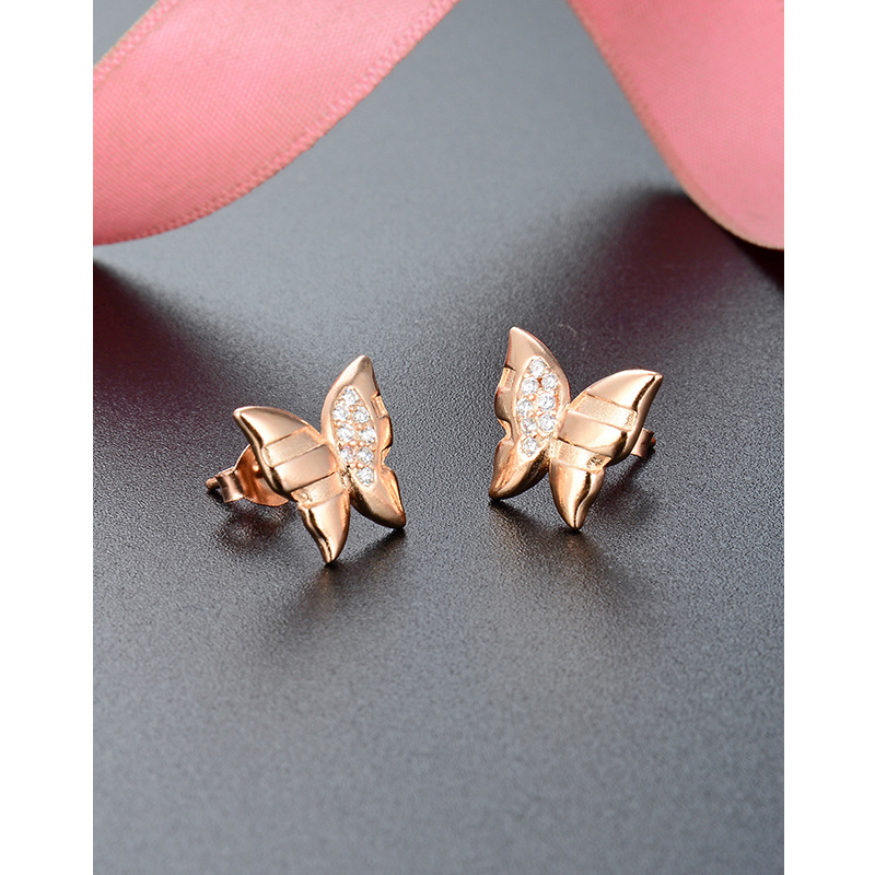 Oro Rosa mariposa Stud pendientes para mujeres 925 plata esterlina 2024 nuevo nicho diseño temperamento pendientes ins estilo pendientes