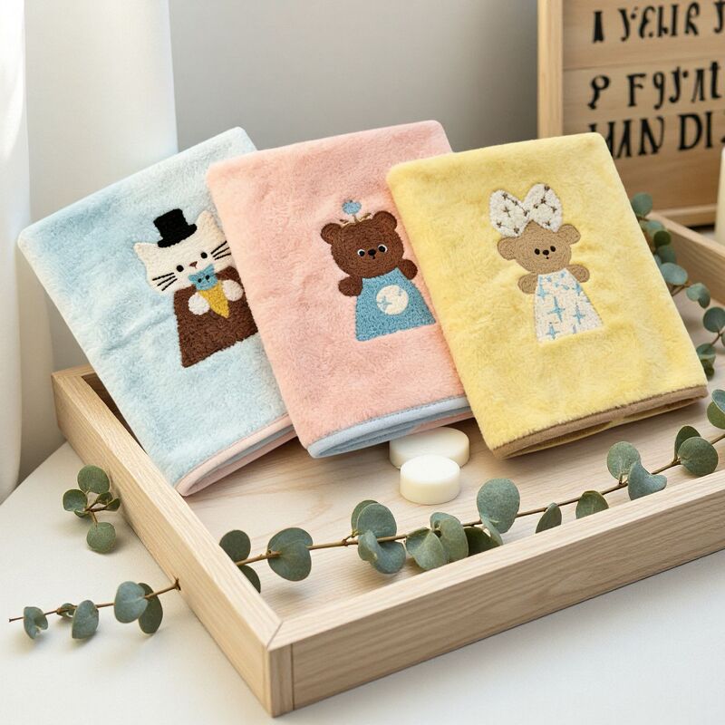 Cute Korean-Style Coral Fleece Uni Bear Cartoon Embroidered Absorbent Bath Towel for Home Use, Children's Face Towel