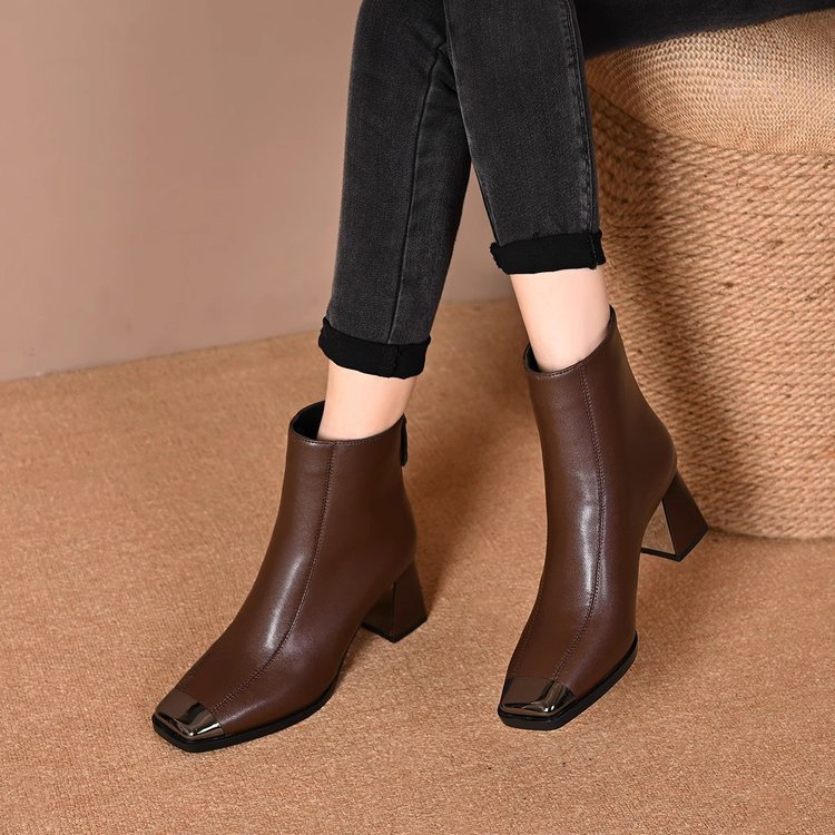 Square Toe British Martin Boots For Women, Versatile Autumn And Winter High Ankle Boots, Chunky Heel 2024 New French_voghion.com