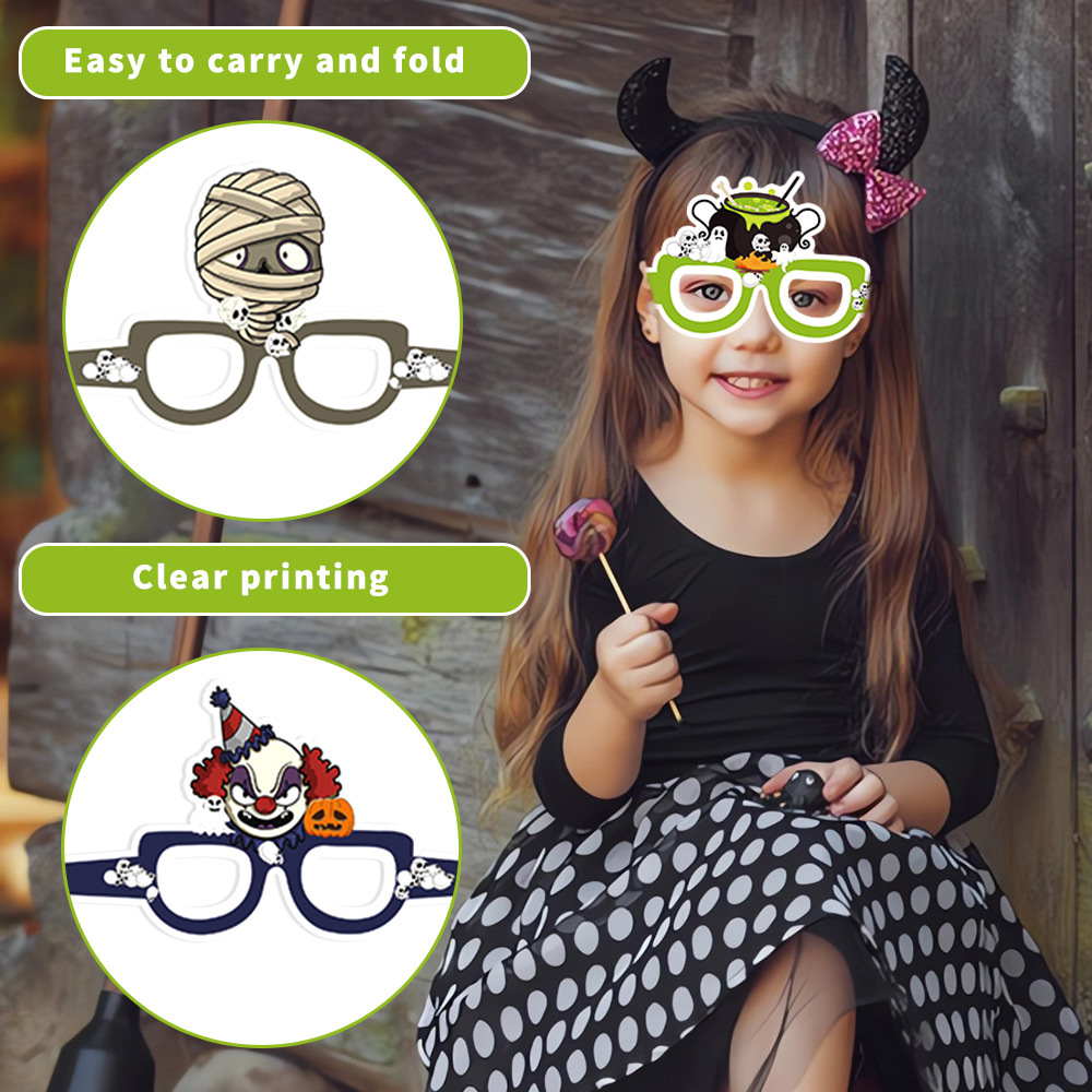 Transfronterizo nuevo Halloween gafas de papel niños adultos fantasma Festival de fiesta de vestir accesorios cráneo bruja gafas marco
