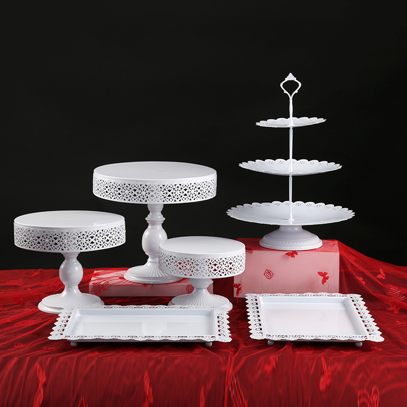 Blanco/oro soporte de la torta redonda soporte de la torta, metal de la boda plato de fruta soporte Fiesta celebración postre Placa de exhibición