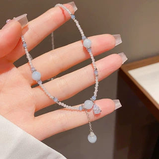 夏季新款时尚简约仿水晶兰玉石流苏项链女个性温柔百搭锁骨链批发